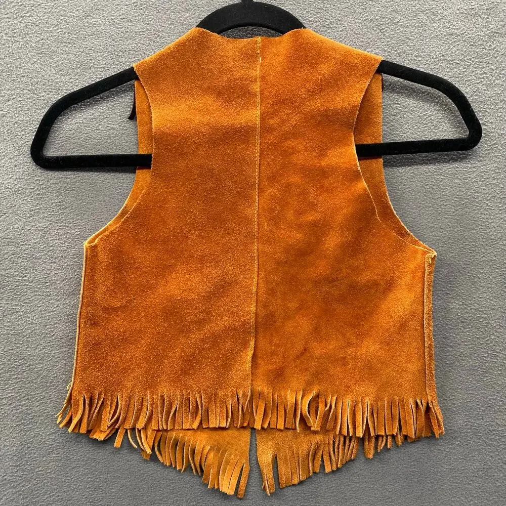 Vtg? Suede Leather Fringe Sheriff Cowboy Cowgirl Costume Vest Kids 10 California
